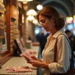 Femme échangeant des euros contre des livres turques dans un bureau de change du Grand Bazar d'Istanbul