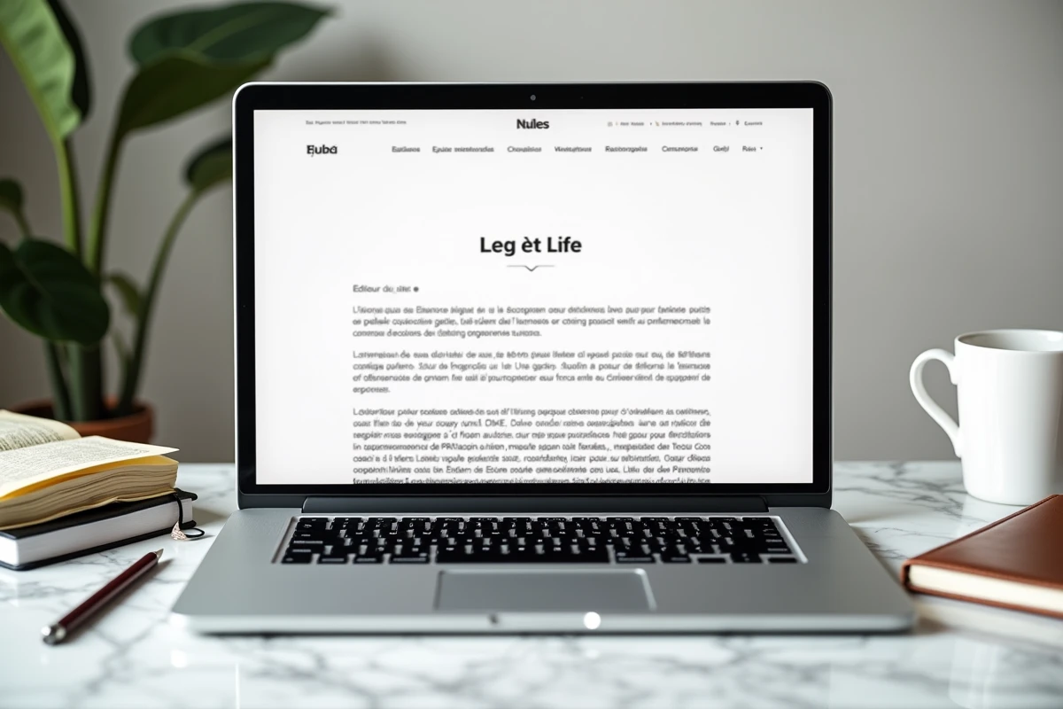 Écran d'ordinateur affichant les mentions légales obligatoires d'un site immobilier avec les informations de l'éditeur et de l'hébergeur