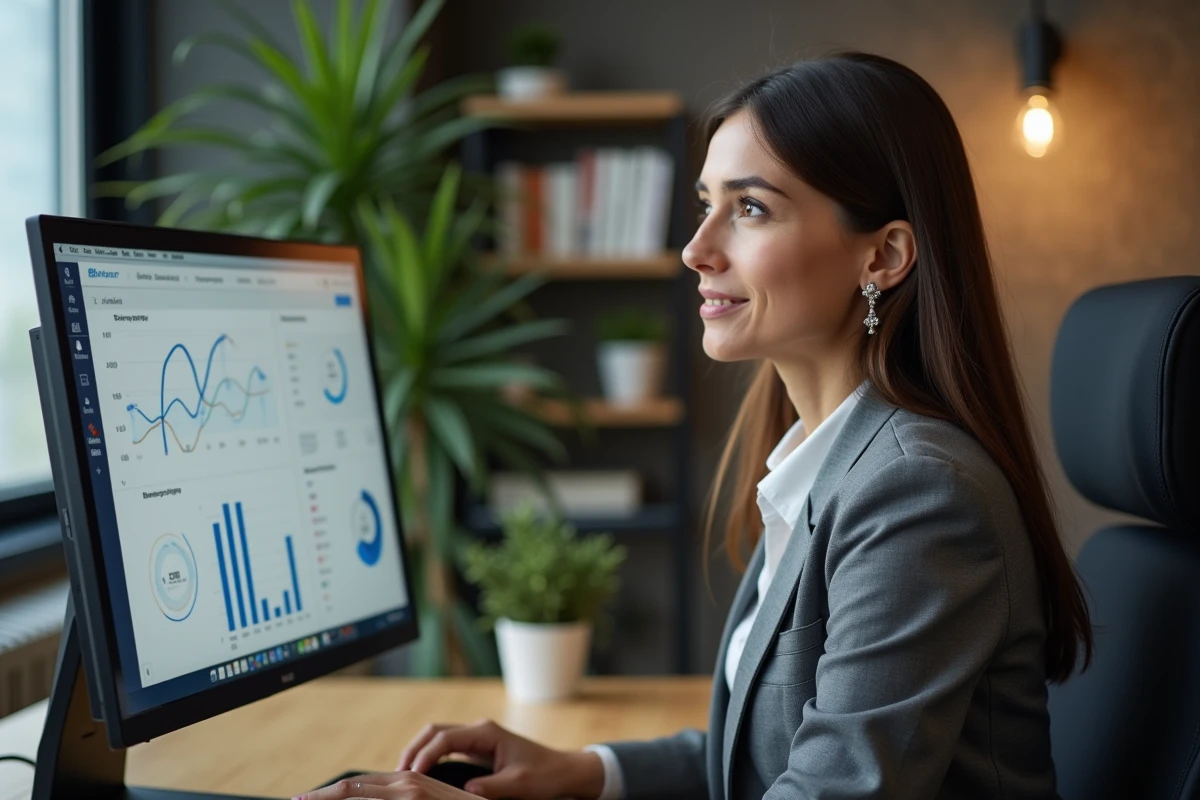 Femme gestionnaire IT analysant des données ERP au bureau