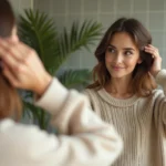 Femme se regardant dans le miroir en tenue confortable