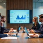 Groupe de professionnels en réunion autour d'un tableau ERP