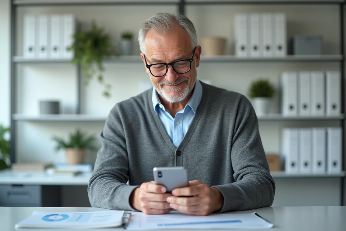 Homme d age utilisant son smartphone pour consulter une facture