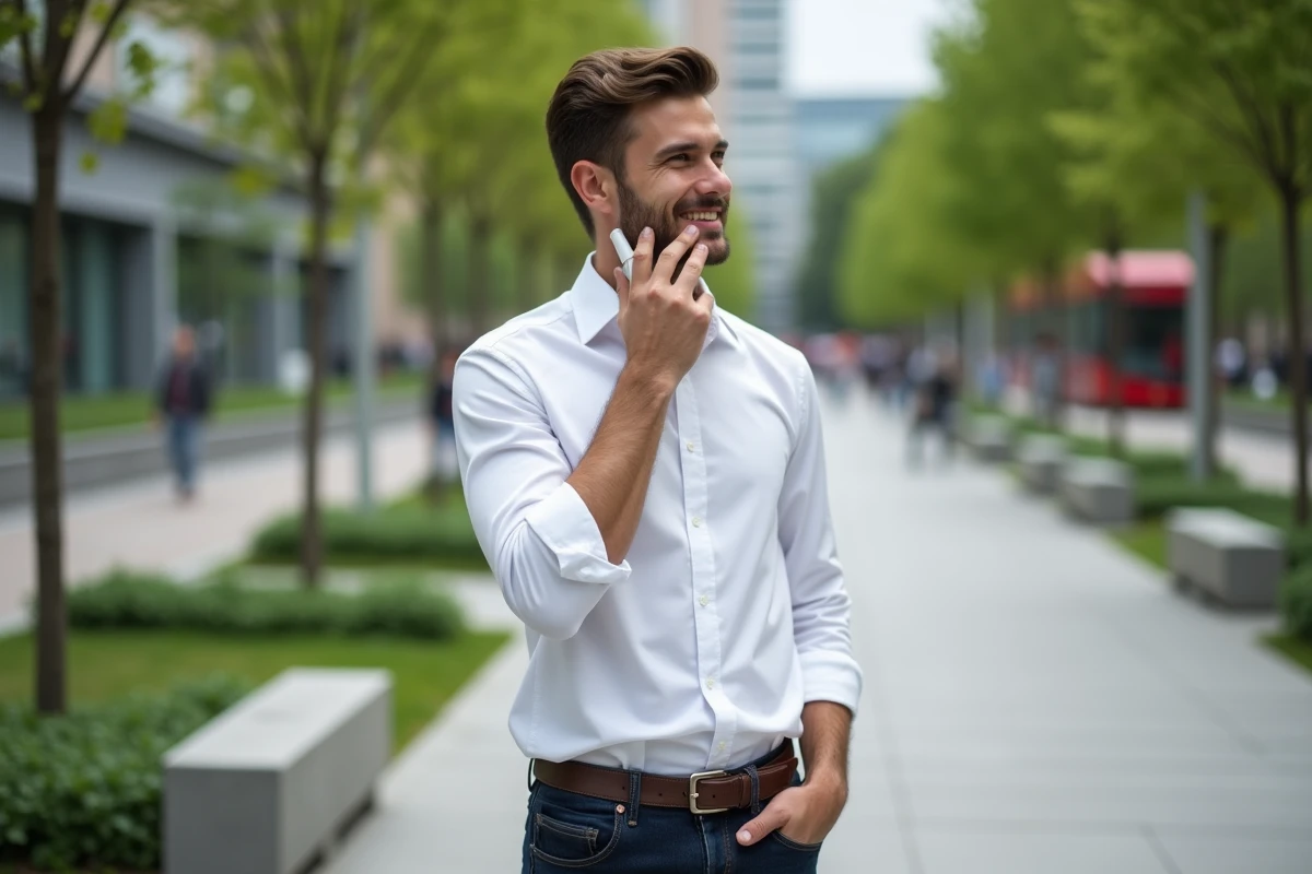 Jeune homme appliquant une creme dans un parc urbain