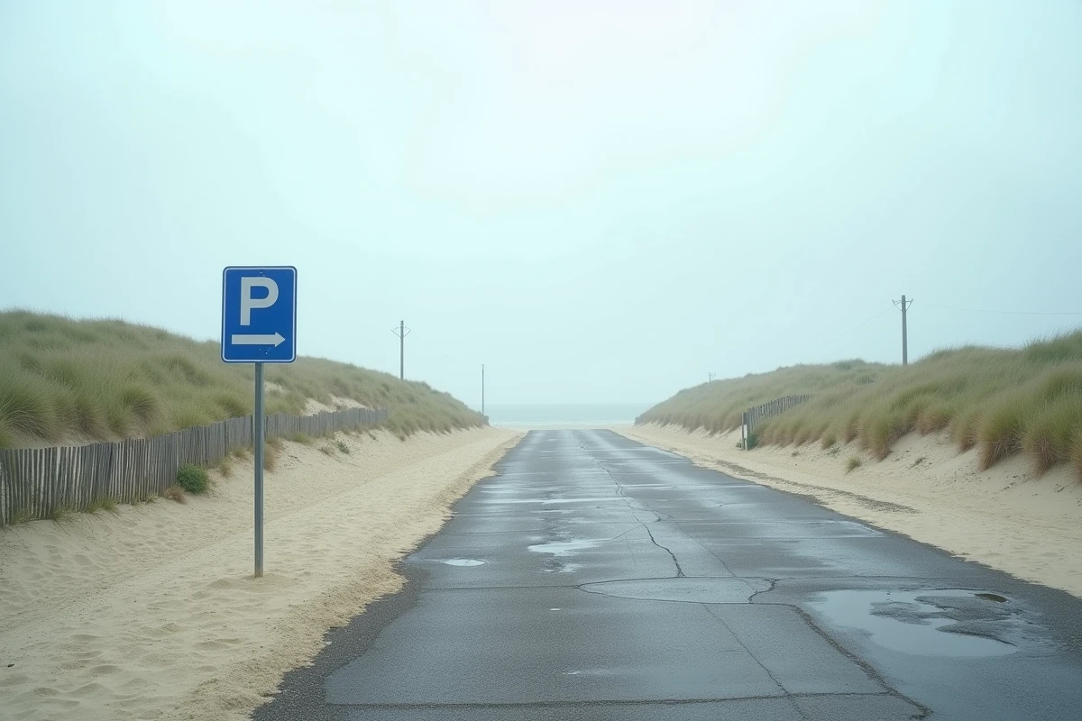 Panneau de parking visible devant un grand parking public en bord de plage à Fort Mahon Plage