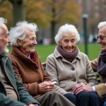 Groupe de personnes âgées assises dans un parc parisien