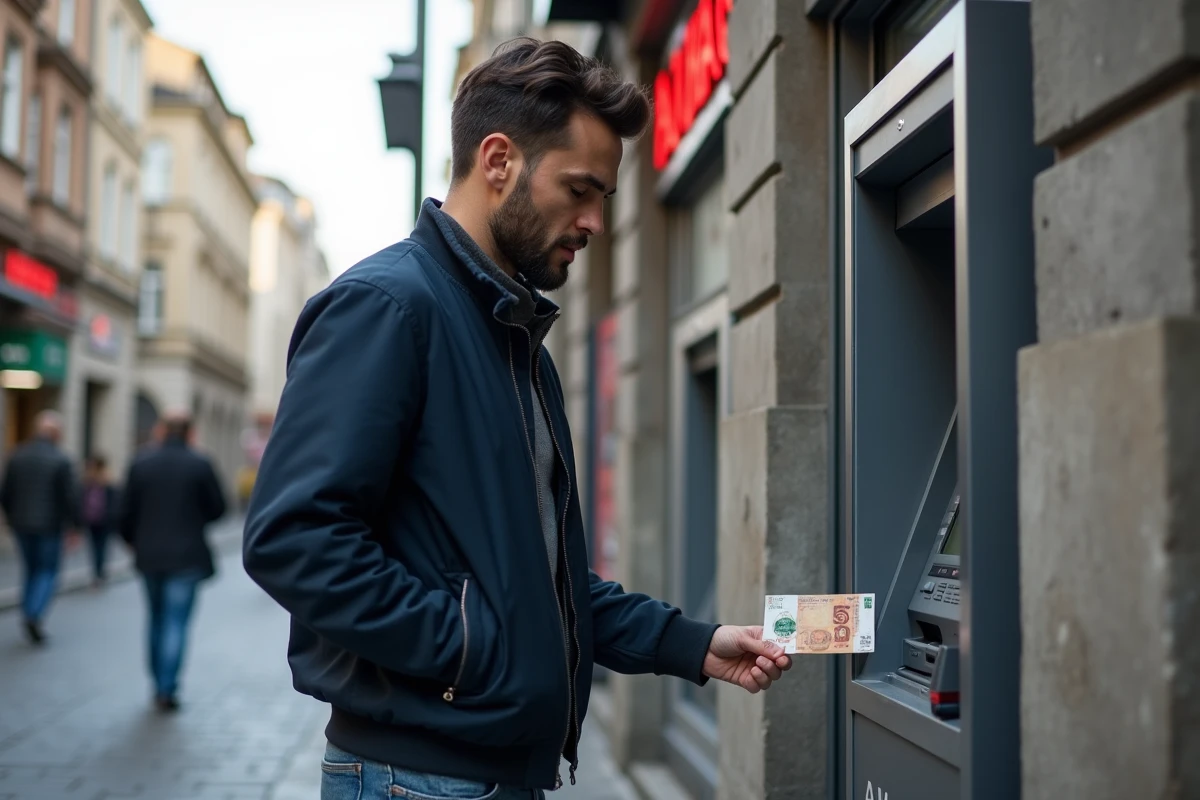 Homme retirant des livres turques à un distributeur automatique dans le quartier de Beyoglu à Istanbul